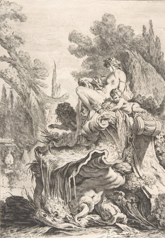 The Seated Nymph (Une fontaine avec une naïade assise sur une conque), ca. 1740. Creator: Jean-Baptiste-Marie Pierre.