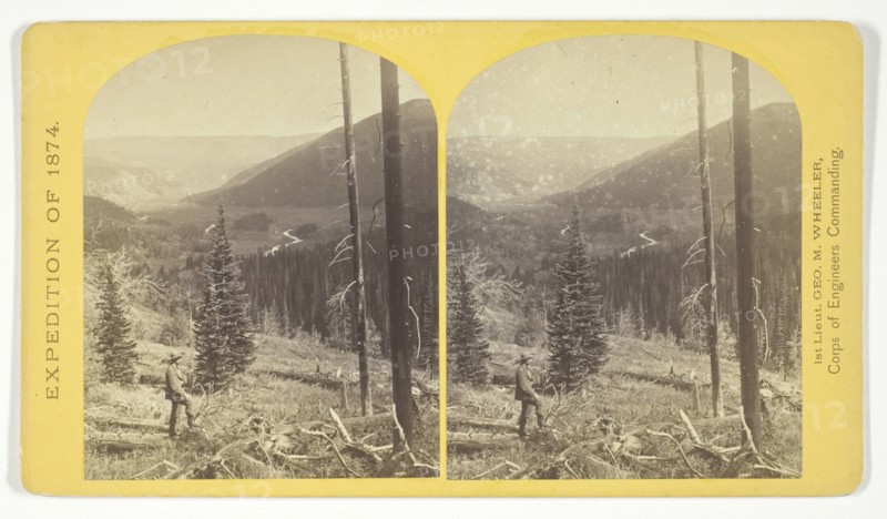 Cañon, Valley of the Conejos River, looking south from vicinity of "Lost Lakes", 1874. Creator: Tim O'Sullivan.