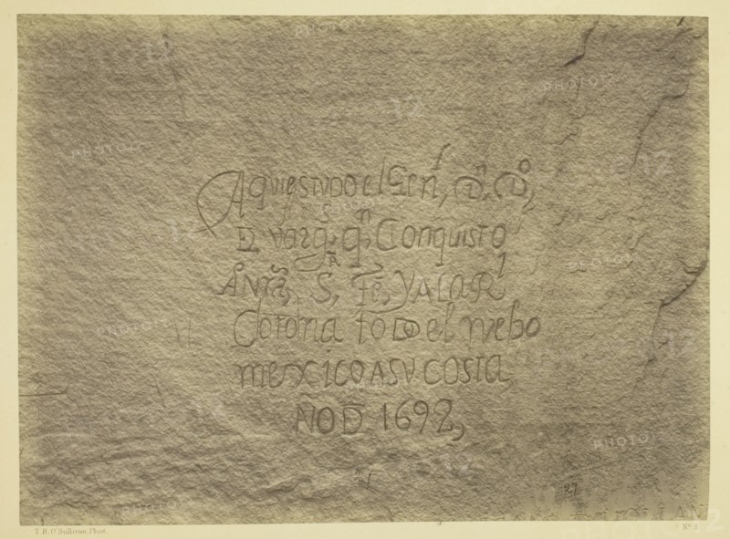 Historic Spanish Record of the Conquest, South Side of Inscription Rock..., 1873. Creator: Tim O'Sullivan.