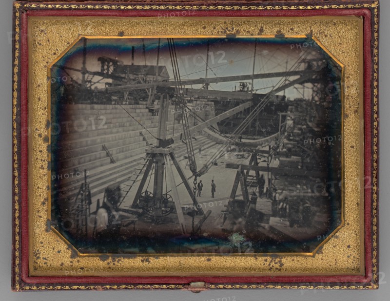 Untitled (Construction of the First Drydock, U.S. Navy Yard, Dry Dock #1 Brooklyn, NY), 1845. Creator: Unknown.