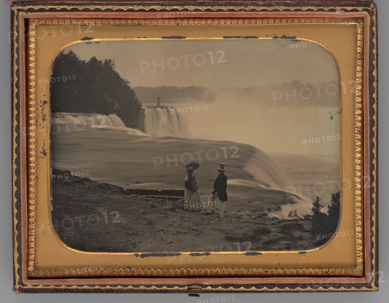 Untitled (Couple Standing next to Niagara Falls), 1853. Creator: Unknown.