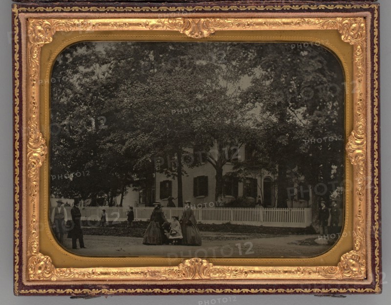 Untitled (People in front of a Building), 1861. Creator: Unknown.
