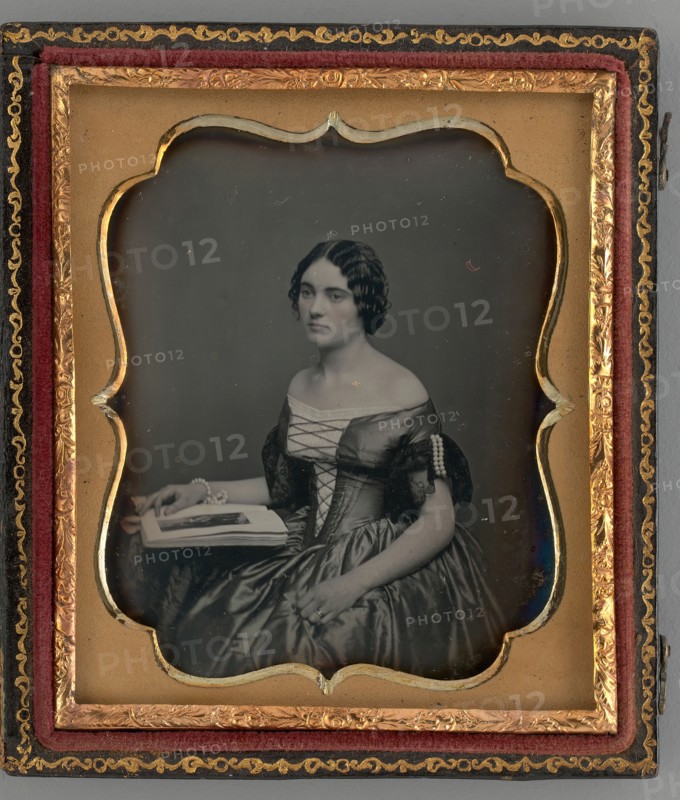 Untitled (Portrait of Seated Woman with Book), 1855. Creator: Unknown.