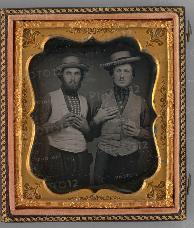 Untitled (Portrait of Two Men Wearing Straw Hats), 1855. Creator: Unknown.