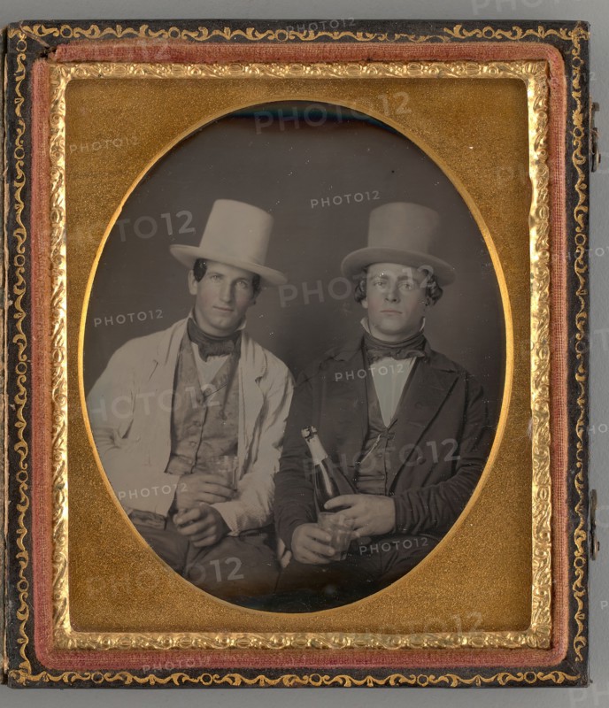 Untitled (Portrait of Two Men with Top Hats), 1855. Creator: Unknown.