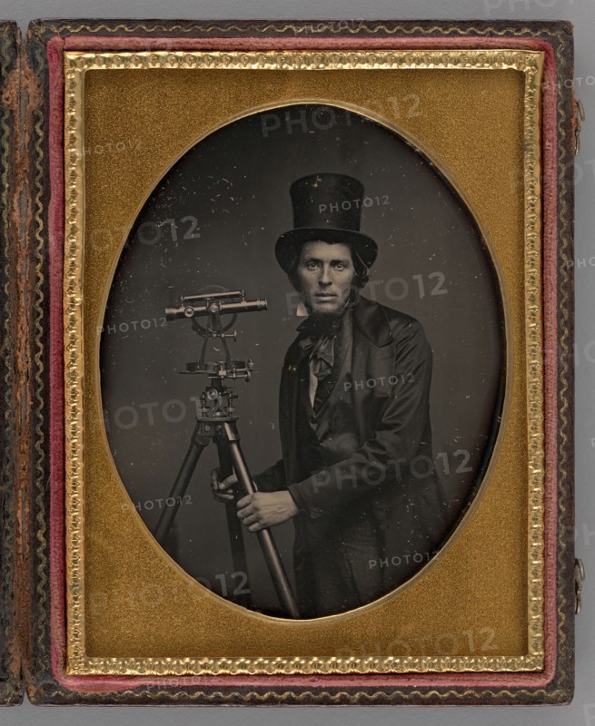 Untitled [man with surveying equipment], 1854. Creator: Unknown.