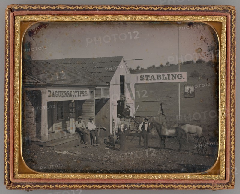 Untitled (Daguerreotype Studio and Russel & Co Livery Stable, Mokelumne Hill, California),, 1852. Creator: Unknown.