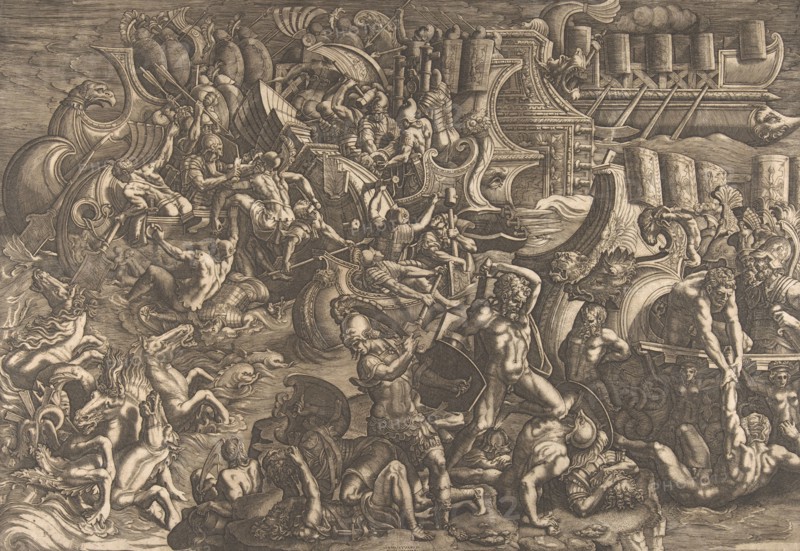 The Trojans repulsing the Greeks, 1538. Creator: Giovanni Battista Scultori.
