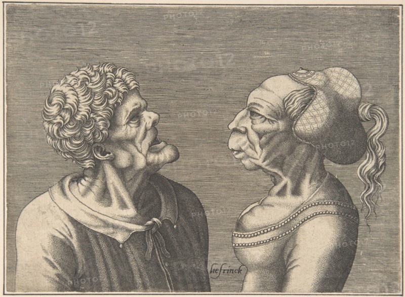 Two Grotesque Heads, 1538-73. Creator: Hans Liefrinck.