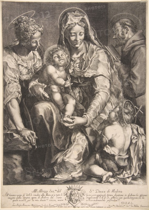 Virgin and Child with Saint Catherine, Francis of Assisi and John the Baptist, mid 17th century. Creator: Giovanni Battista Bonacina.