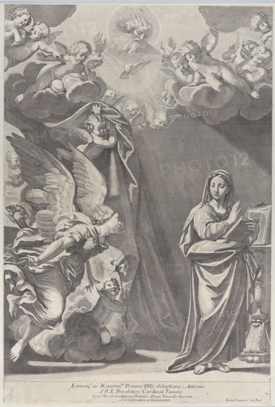 The Annunciation, with Gabriel and other angels at left and God the Father above, 168..., 1687-1717. Creator: Giacomo-Maria Giovannini.