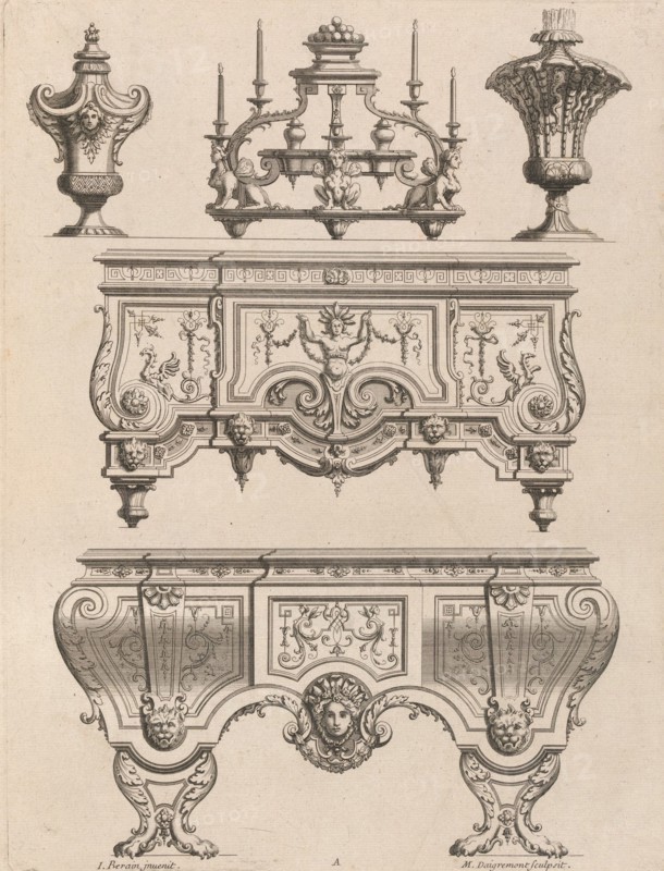 Plate from Ornament Designs Invented by J. Berain (page 71), late 17th-early 18th century. Creator: Jean Berain.