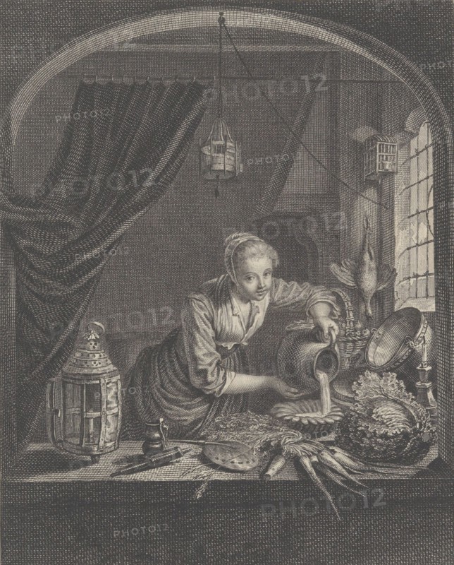 Milkmaid after the painting of G.Dou in the Cabinet of Mr. Poullain, mid-17th century. Creator: Charles François Adrien Macret.