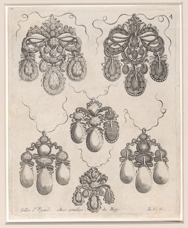 Design for Pendants, Plate 4 from 'Livre des Ouvrages d'Orfevrerie', after 1663. Creator: Louis Cossin.