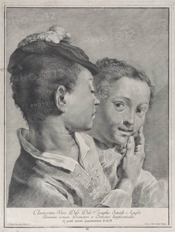 Boy with a hat touching the face of a girl, 1743. Creator: Giovanni Cattini.