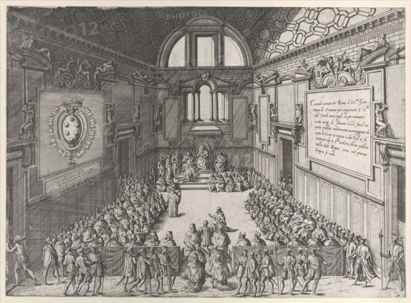 Audience given by Pope Pius V to Cosimo I, Duke of Tuscany, 1575-99. Creator: Giovanni Ambrogio Brambilla.