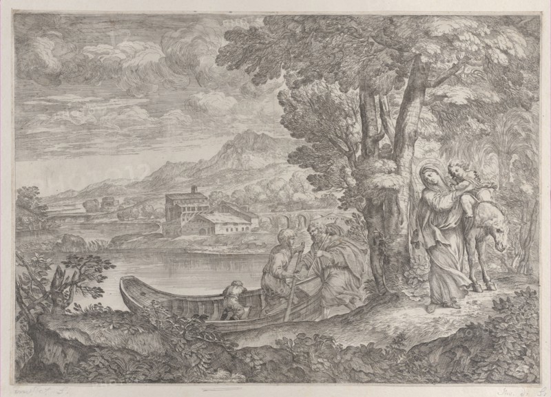 Landscape with the flight into Egypt, 1626-80. Creator: Giovanni Francesco Grimaldi.