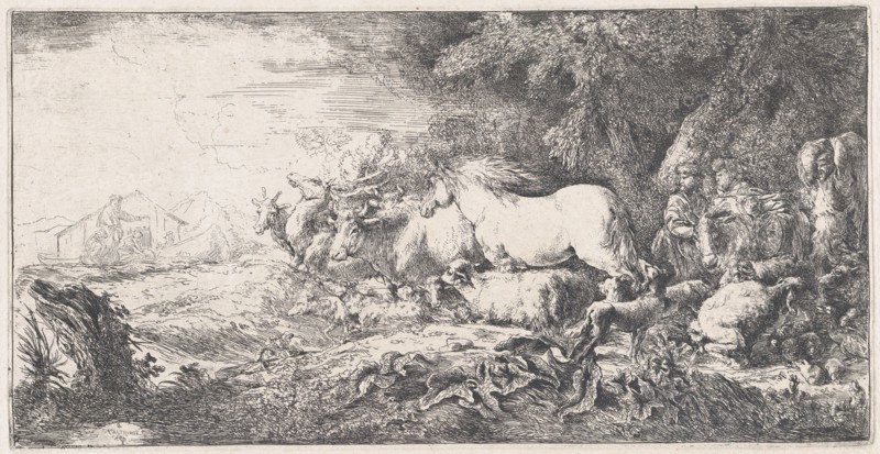 Noah and the animals entering the ark, ca. 1650-55. Creator: Giovanni Benedetto Castiglione.