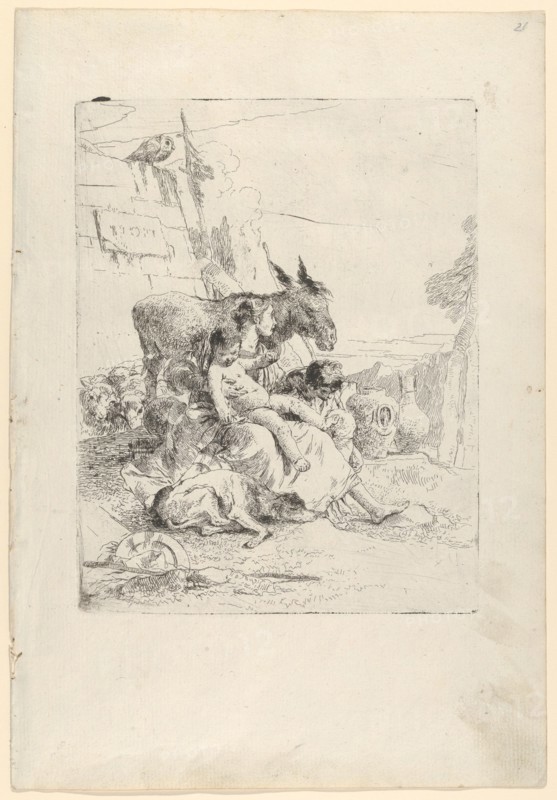 A Mother with two Children, from the Scherzi, ca. 1740. Creator: Giovanni Battista Tiepolo.
