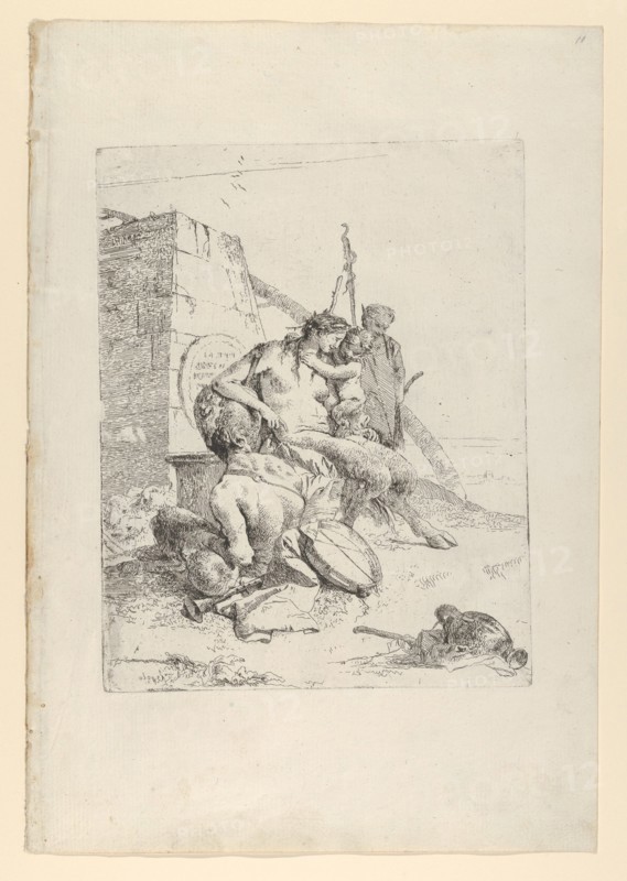 Satyr Family with the Obelisk, from the Scherzi, ca. 1743-50. Creator: Giovanni Battista Tiepolo.