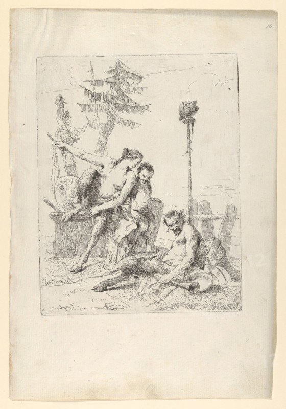 Satyr Family (Pan and his Family), from the Scherzi, ca. 1743-50. Creator: Giovanni Battista Tiepolo.