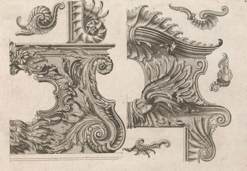 Suggestion for the Decoration of the Lower and Top Right of a Frame, Plate ..., Printed ca. 1750-56. Creator: Jeremias Wachsmuth.