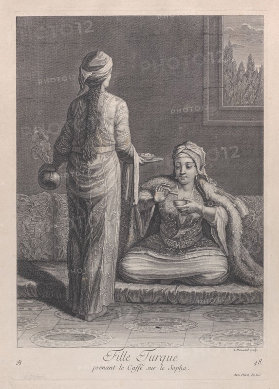 Fille Turque, prenant le Caffé sur le Sopha, 1714-15. Creator: Unknown.