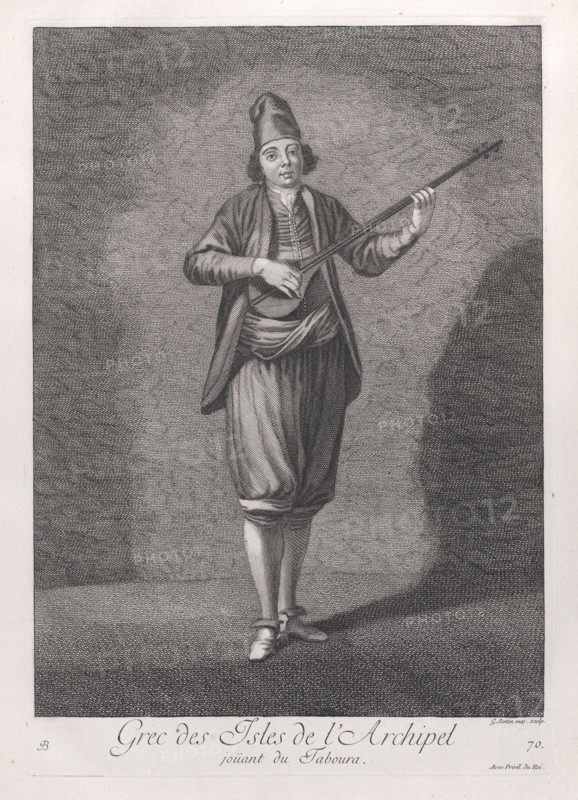 Grec des Isles de l'Archipel, joüant du Taboura, 1714-15.. Creator: Unknown.