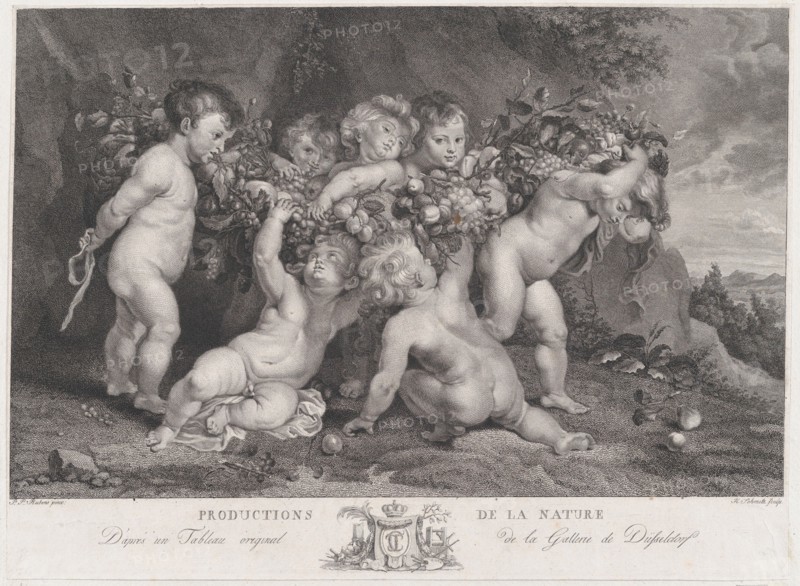 Seven putti carrying a garland of fruit, ca. 1780-87. Creator: Heinrich Schmitz.
