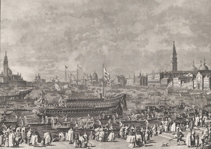 Plate 5: The Doge in the Bucintoro Departing for the Porto di Lido on Ascension Day, f..., ca. 1766. Creator: Giovanni Battista Brostoloni.