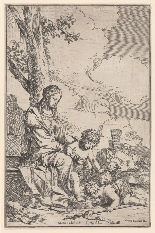 The Holy Family with the infant Saint John kissing Christ's feet, 1640-60. Creator: Giulio Carpioni.