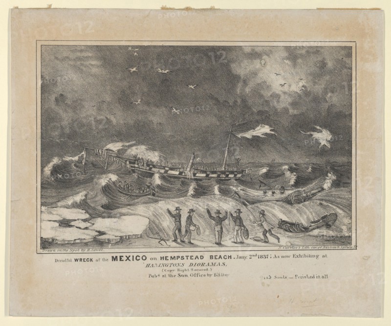 Dreadful Wreck of the Mexico on Hempstead Beach, January 2nd, 1837, 1848-56. Creator: Nathaniel Currier.