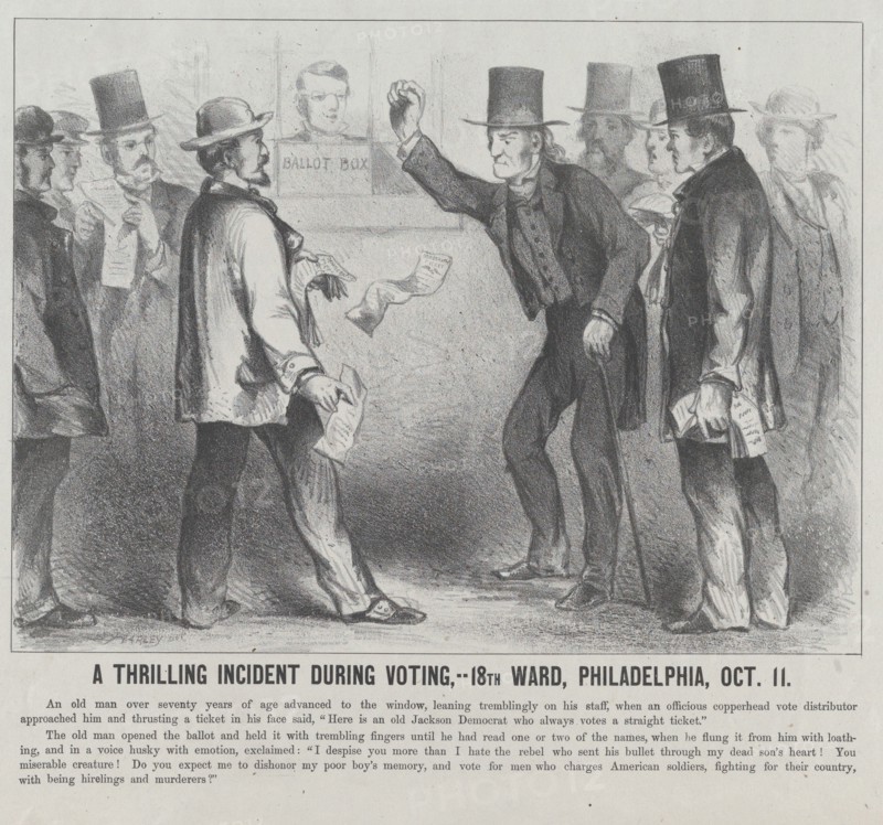 A Thrilling Incident During the Voting, 18th Ward, Philadelphia, October 11, 1864. Creator: Harley.