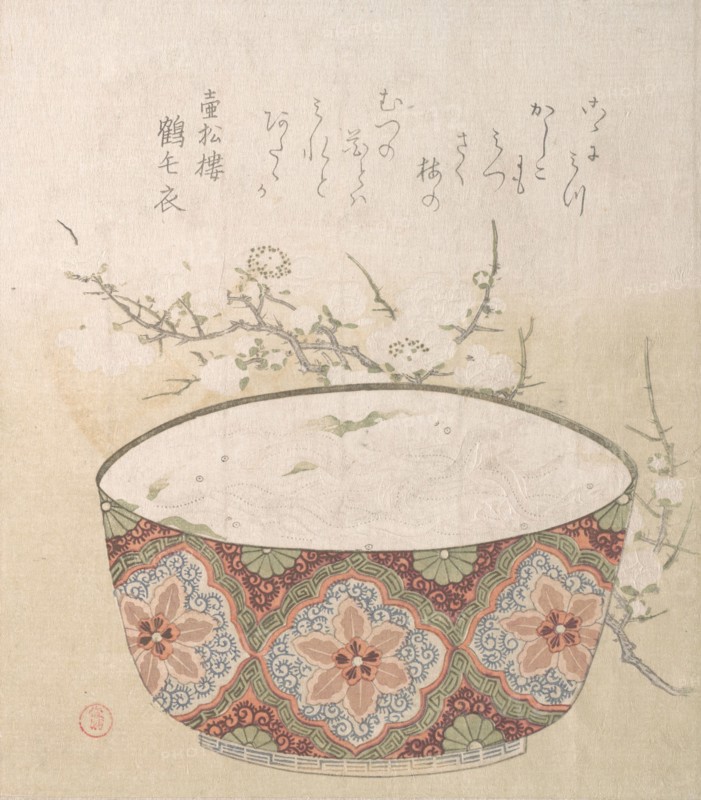 Bowl with White-Baits and Plum Blossoms, 19th century. Creator: Kubo Shunman.