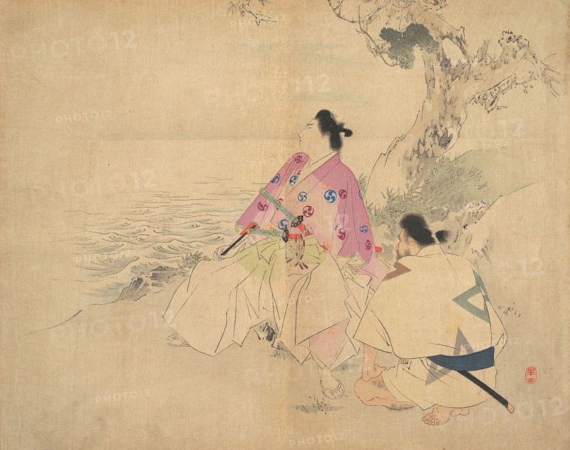 Two men by a river, late 19th-early 20th century. Creator: Kajita Hanko.