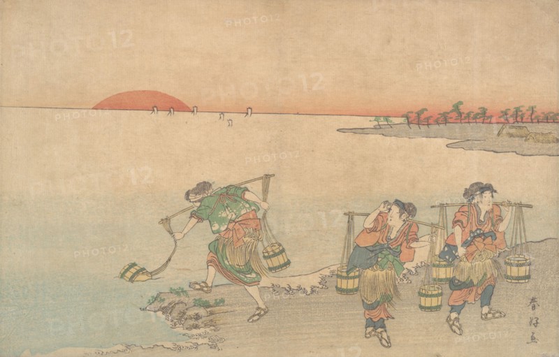 Three Water Carriers at the Shore, late 18th century. Creator: Katsukawa Shunko.