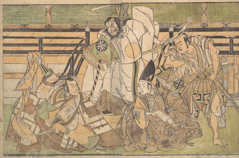 Four Actors in Unidentified Roles, late 18th century. Creator: Shunsho.
