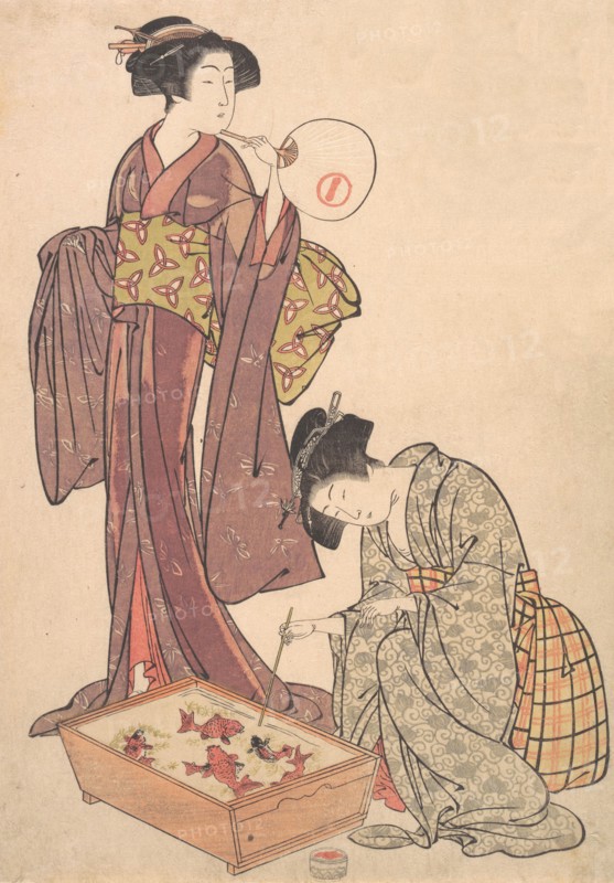 Two Women Feeding Fish, 1739-1820. Creator: Kitao Shigemasa.