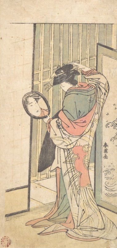 A Courtesan Looking at Her Reflection in a Hand Mirror, ca. 1787. Creator: Katsukawa Shun'ei.