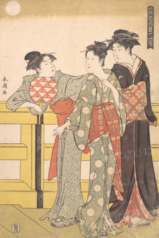 Three Women on a Bridge, ca. 1785. Creator: Katsukawa Shuncho.