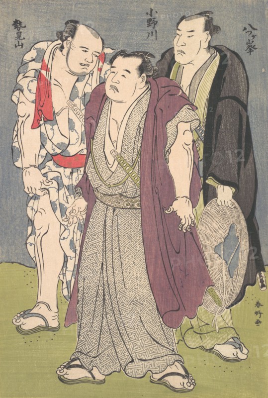 Three Sumo Wrestlers: Onogawa, Seimiyama, and Yatsugamine, ca. 1790s. Creator: Katsukawa Shunko.