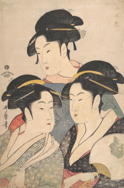 Three Beauties of the Kwansei Period, ca. 1791. Creator: Kitagawa Utamaro.
