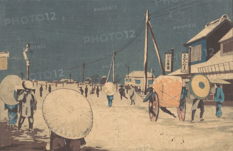 Street Scene in the Outskirts of Edo on an Evening in Winter, ca. 1878. Creator: Kobayashi Kiyochika.