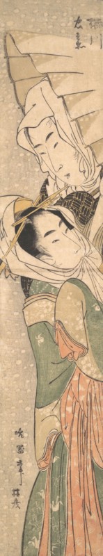 Girl and Lover in Snow, early 19th century. Creator: Koikawa Harumasa.