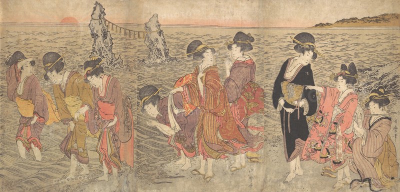 Women Worshipping the Rising Sun between the Twin Rocks at Ise, late 18th-early 19th century. Creator: Kitagawa Utamaro.