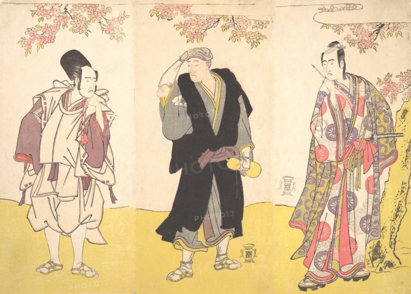 Kabuki Actors Ichikawa Yaozo III, Onoe Matsusuke I, and Sawamura Sojuro III, 11th month, 1786. Creator: Shunsho.