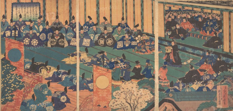 Meeting with foreign dignitaries, 1867 (Meiji 1). Creator: Hasegawa Sadanobu.