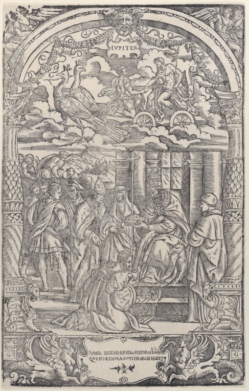 Jupiter in a Chariot Drawn by Two Peacocks..., 1533. Creator: Unknown.