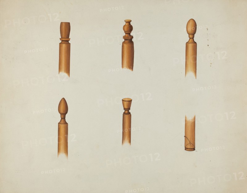 Shaker Chair Finials and Ball & Socket Foot, c. 1936. Creator: Ray Holden.