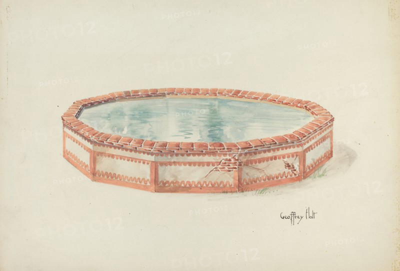 Mission Fountain, c. 1937. Creator: Geoffrey Holt.